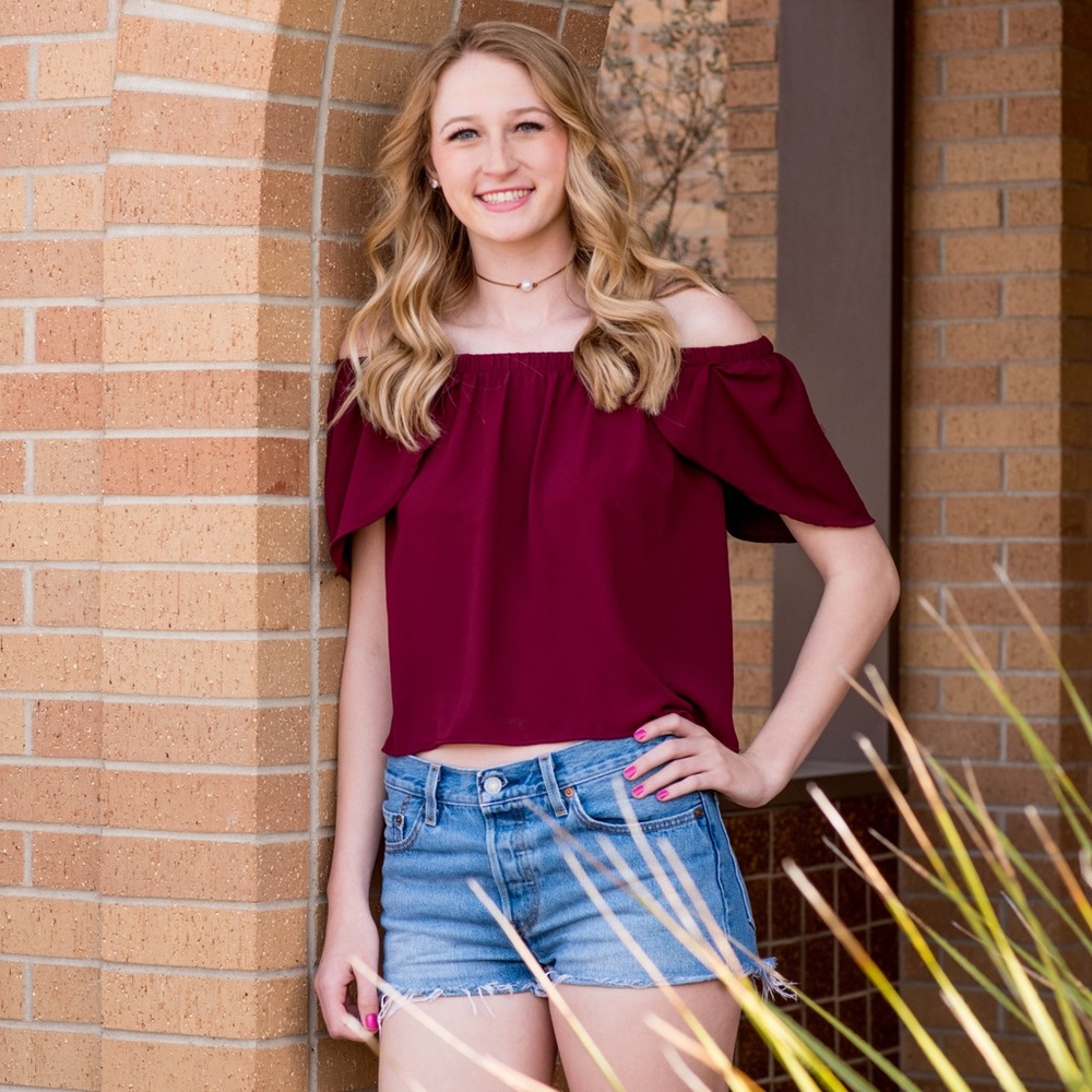 Maroon off the shoulder crop top